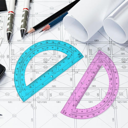 Zonon 12 Pack 6 Inch Plastic Protractor Back to School Protractors 180 Degrees Pink Blue Clear Protractors for Classroom Math Teacher Student Office Supplies