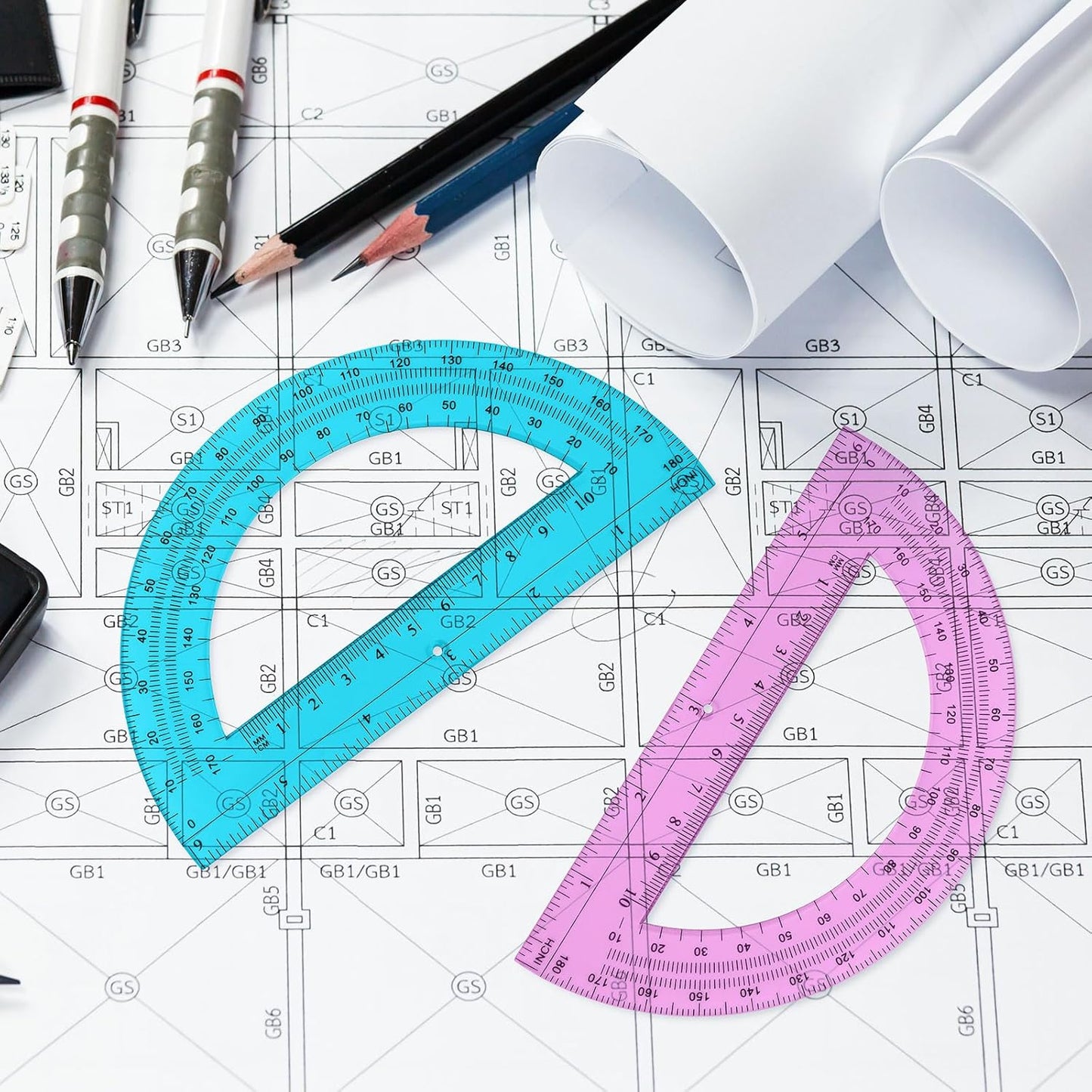 Zonon 100 Pack 6 Inch Plastic Protractor Back to School Protractors 180 Degrees Pink Blue Clear Protractors for Classroom Math Teacher Student Office Supplies, Clear, Pink, Blue