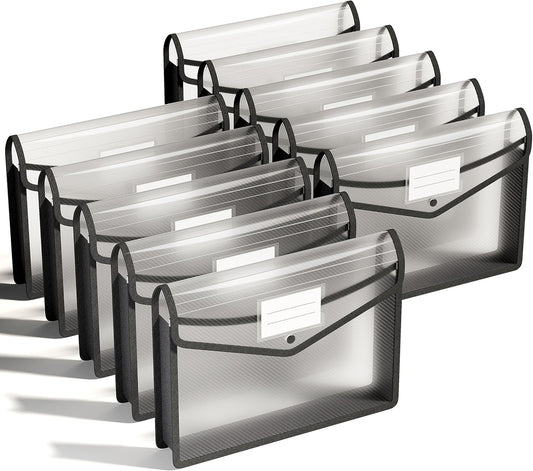 ThinkTex Plastic Expanding File Folder, Transparent envelopes with Snap Closure, Home &Office&School & Hospital No Dividers, Large Capacity, Clean envelopes, Fit Letter/A4 Size - 10 Pcs