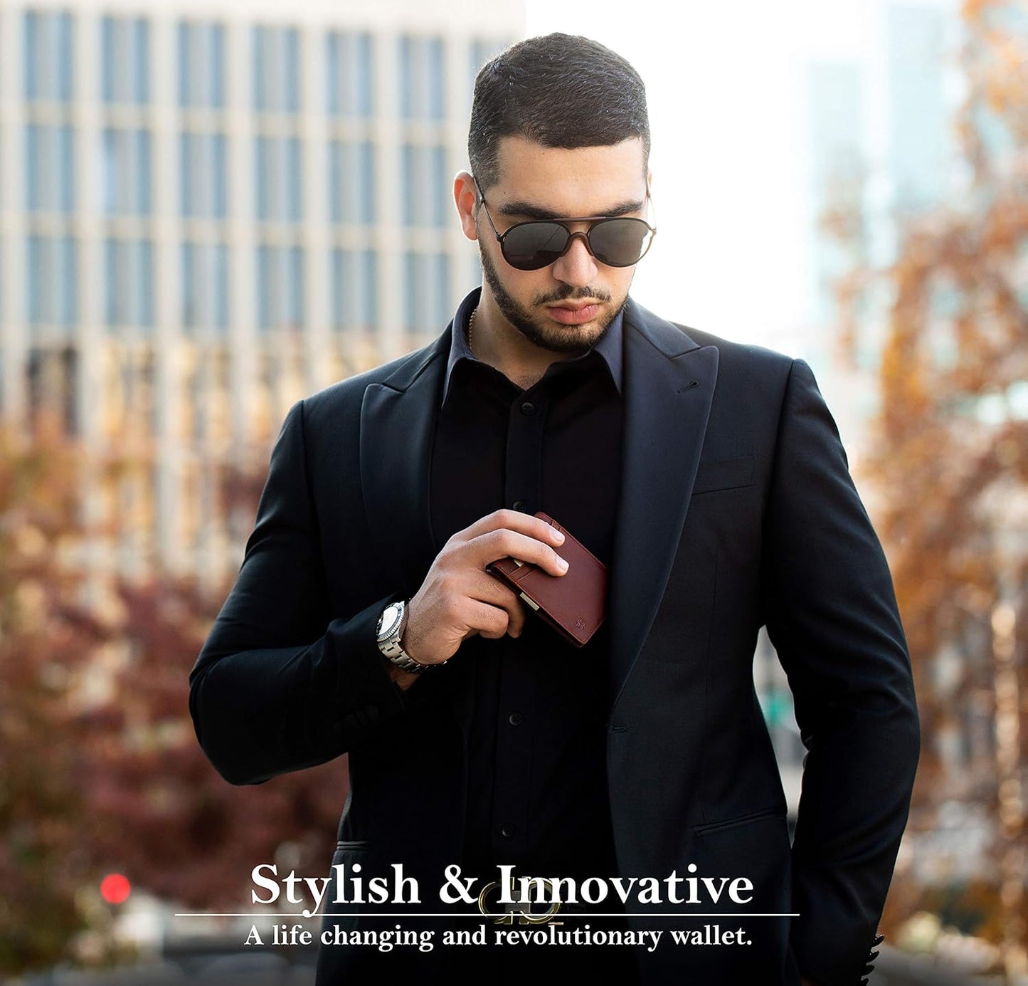 SERMAN BRANDS Money Clip Wallet - Mens Wallets slim Front Pocket RFID Blocking Card Holder Minimalist Mini Bifold