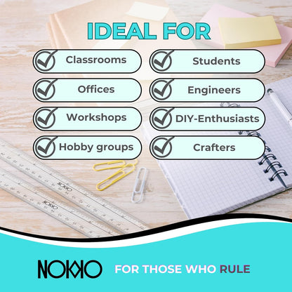 NOKKO Rulers Bulk for Classroom - Pack of 50 - Clear Plastic Ruler 12 Inch / 30 cm - Transparent School Ruler with Inches and Centimeters - Back to School Supplies for Kids, Students and Teachers