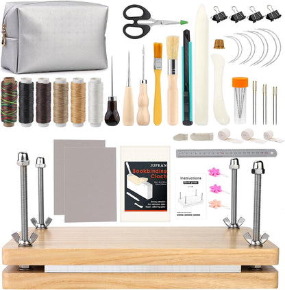 45 Pcs Book Binding Kits Bookbinding Kit Book Press 7.9”x11.6” with Book Binding Materials Bone Folder Tool Binding Cloth Webbing Strap and Storage Bag for Binding and Repair