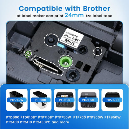 Label KINGDOM TZe-251 24mm 0.94” TZ Tape Compatible with Brother P Touch 1” Laminated White Label Maker Tape for PT D610BT D600 700 P710BT PTP750W, 4-Pack Tze251