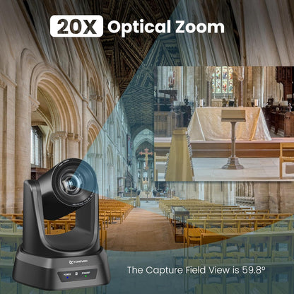 Conference Room PTZ Camera System with 20X Optical Zoom | 1080P 60fps HDMI USB Webcam for Church Streaming Online Video Conference| Compatible with Zoom, OBS | Easy Setup