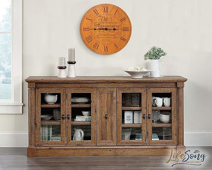 LifeSong Milestones Personalized 70th Anniversary Engraved Cherry Wall or Desktop Clock for Living Room Bedroom, Kitchen, Office, New Home, Couples Gift 12 Inch Diameter (Faith Hope Love)