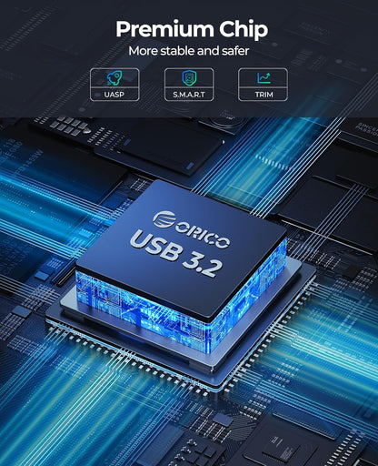 ORICO Aluminum 3.5 Hard Drive Enclosure with USB 3.2 Gen 2 6Gbps Transfer Speed, Fit for 3.5/2.5 Inch SATA HDD SSD Up to 20TB, USB C to USB C/A 2 in 1 Cable Compatible with MacBook Windows(DD35-C3)