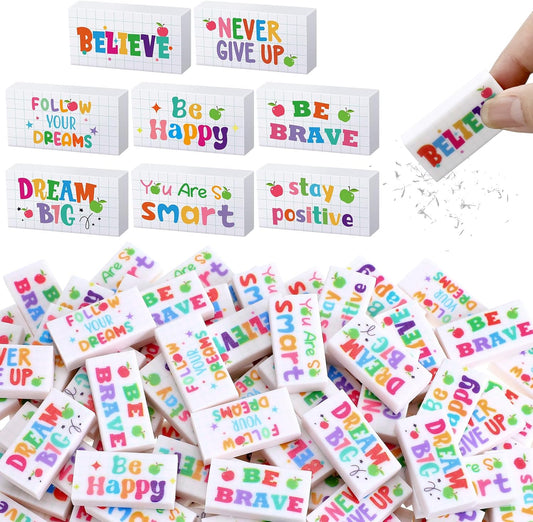 100 Pcs Inspirational Pencil Erasers Bulk for Kids Fun Motivational Eraser School Supplies Back to School Office Supplies for Classroom Office Teacher Artists (Lovely)