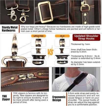 Masa Kawa Leather Briefcase for Men 15.6", 17" Laptop Computer Case Business Travel Work Messenger Cross Body Shoulder Bag