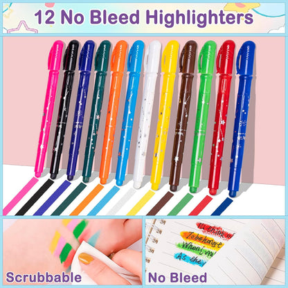 78 PCS Writing & Drawing Set with Cute Pen Case, Office Back to School Supplies Stationary 12 Pastel No Bleed Highlighters, 10 Mechanical Pencils Set 0.5 0.7 & 2.0mm, 6 Colored And 10 Black Gel Pens