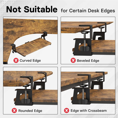 BONTEC KMT01-PJ Under Desk Keyboard Tray, Pull-Out Keyboard & Mouse Platform with C-Clamp, 20 x 11.8 in Space-Saving Ergonomic Slide-Out Drawer, Rustic Brown