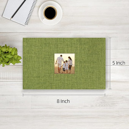 potricher Small Photo Album 4x6 100 Photos Linen Cover Picture Photo Book for Family Wedding Anniversary Baby Vacation (Green,100 Pockets)