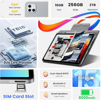 Android Tablet, Stylus & Flip Case Included, Octa-Core Processor, 12″ 2000×1200 FHD IPS Eye-Protection Display, Drawing & Note-Taking, 16GB RAM 256GB Storage, 8000mAh Battery – Gift for Students