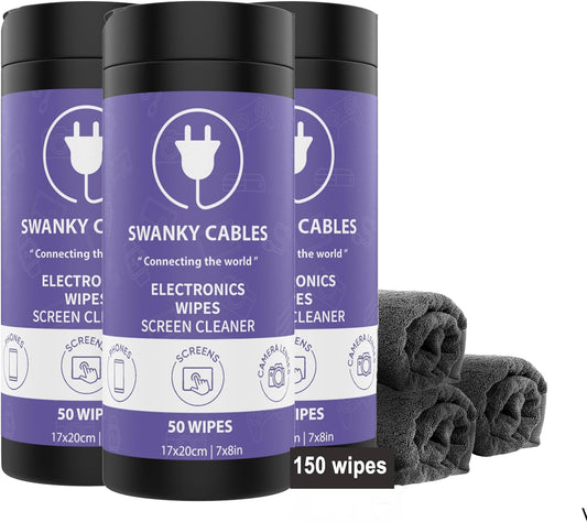 Electronic Cleaning Wipes - Computer, TV, Monitor, Phone, Laptop, Tablet, Keyboard, Camera & Lens Cleaner, Portable Tech Screen Cleaner - With Microfiber Cloth - Canister, 150 Count