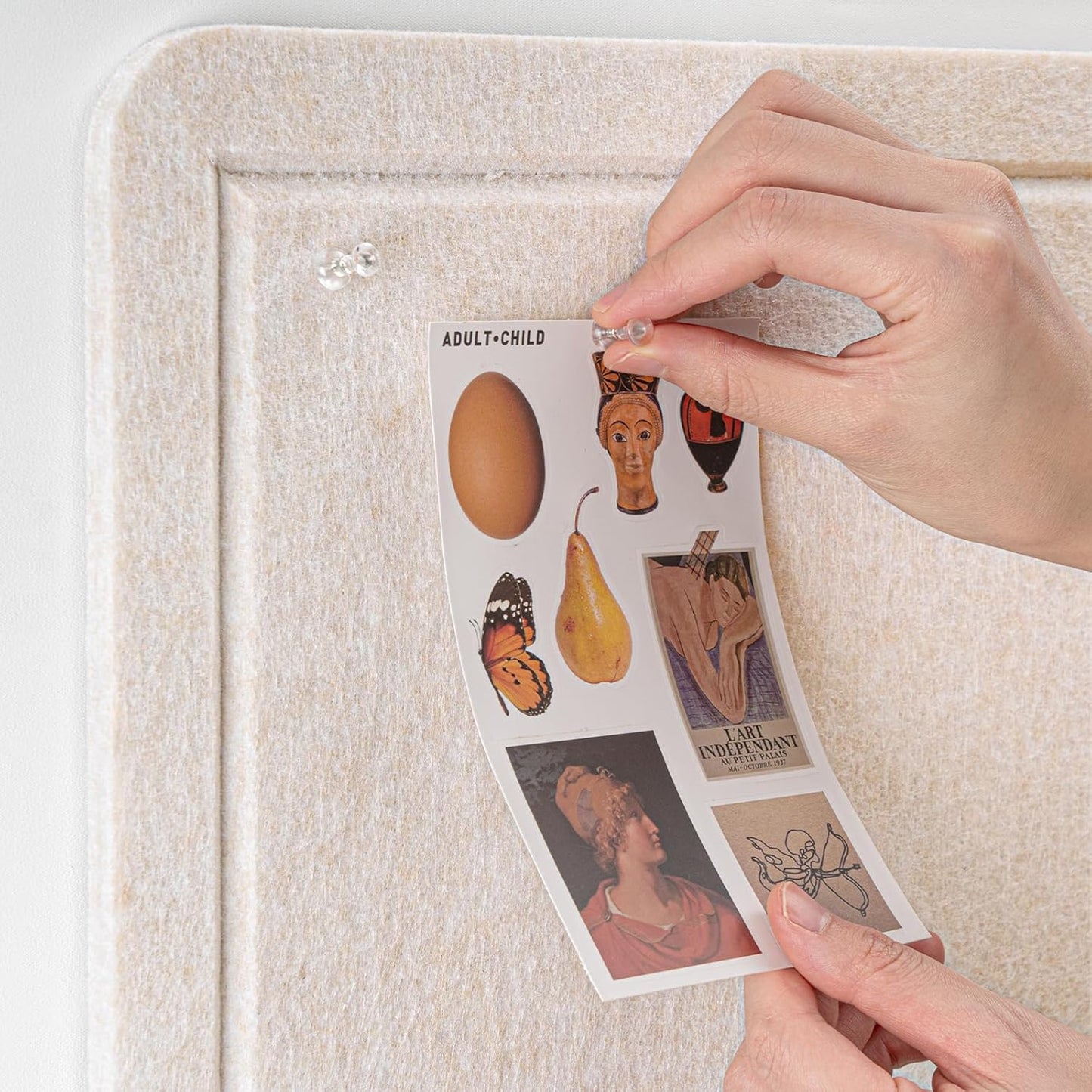 Bulletin Board, 36 x 24 inches Felt Board - Decorative Pin Board, Cork Board Alternative for Wall, 3' x 2' Foldable Picture Board Self-Adhesive Vision Board Prayer Board with 20 Pushpins - Oatmeal