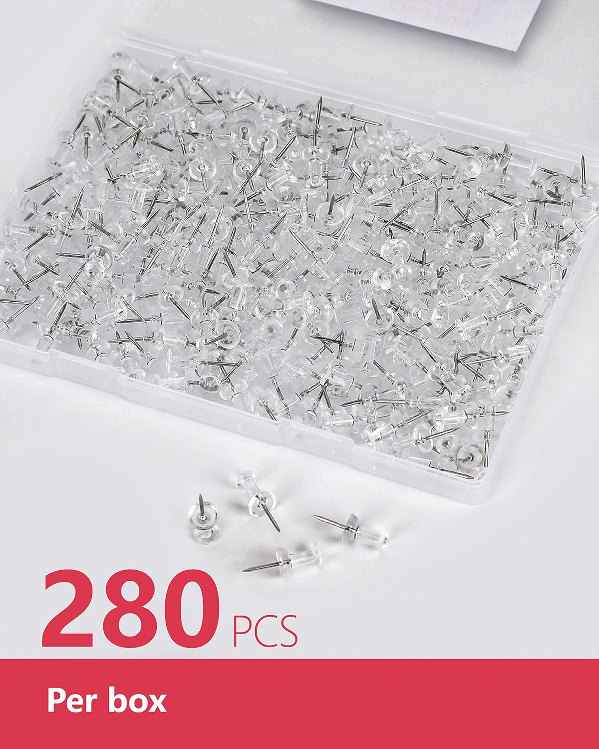 PAPERPAL 280 Clear Push Pins for Cork Board, Clear Thumb Tacks for Wall Hangings, Pushpins for Office School & Personal Use, Standard Size Push Pin Tacks