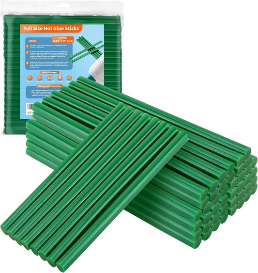 Green hot Glue Sticks Full Size 0.43” Dia x 8” Long, 52 pcs Hot melt Adhesive Glue Sticks, All-Purpose Colored Glue Gun Sticks for Christmas Decoration DIY Crafts Arts School Repair Bonding
