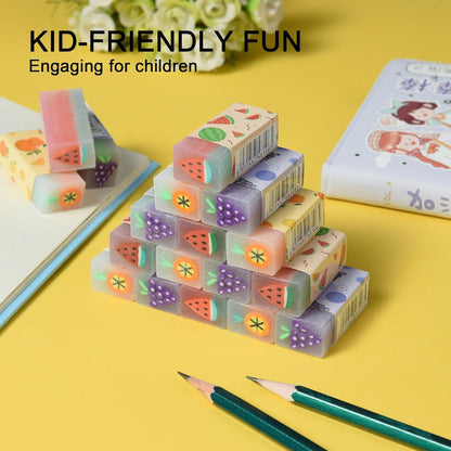 18Pcs Cute Fruit Erasers for Kids Bulk, Kawaii Fun Pencil Jelly Erasers for School Classroom Supplies Prize Gifts Party Favors