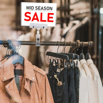 Epakh 20 Pieces Sign Clips Rotating Price Tag Clip Swivel Sign Holder for Handrails or Tubes with 20 Pieces Hard Card Sleeves PVC Card Protector for Shelves Store Supermarket(Thumb Clip Style)