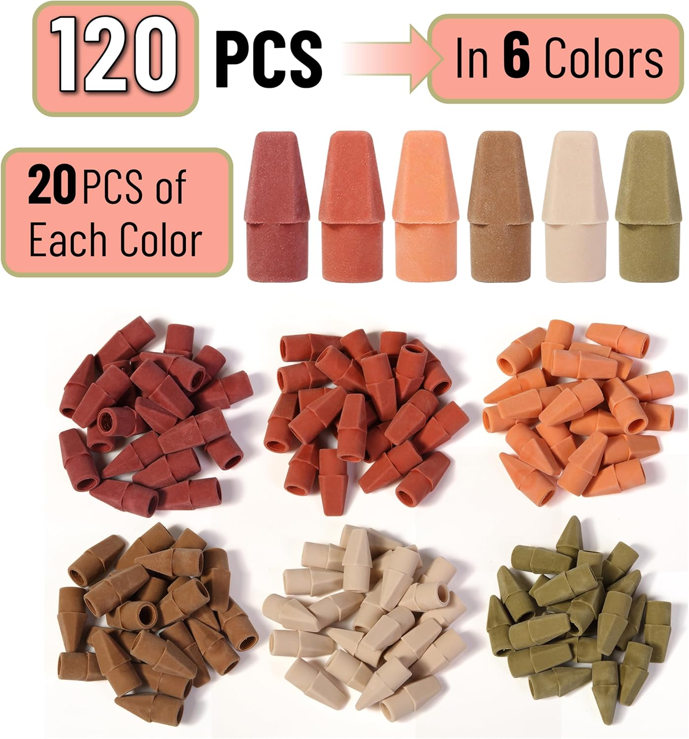 Mr. Pen- Pencil Erasers Toppers, 120 Pack, Colorful, Latex Free, No Smudge, Mr Pen Erasers for Pencils