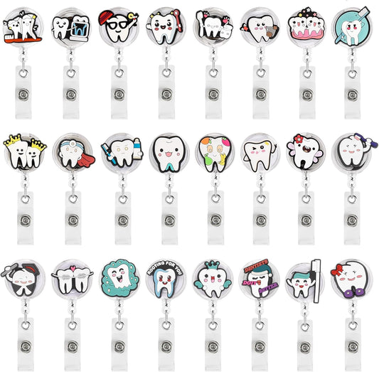 24Pcs Dentist Gifts Dental Gift Cute Badge Reel for Women Man, Retractable Dentist ID Badge Holders Dental Assistant Gift Dental Hygienist Gift Graduation Gift for Dentist.