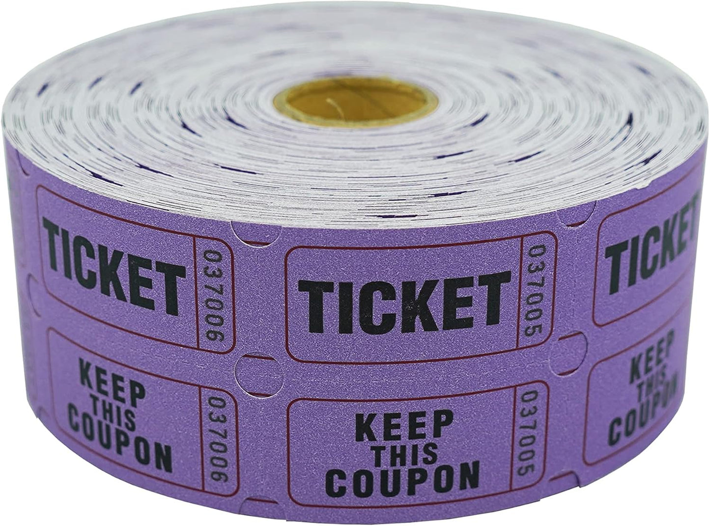 DNB 1000 Raffle Tickets - Double Roll 1000 Pairs per Roll 2 x 2 Inch 50/50 Consecutively Numbered Tickets for Entry/Events/Fundraiser/Prizes - Purple