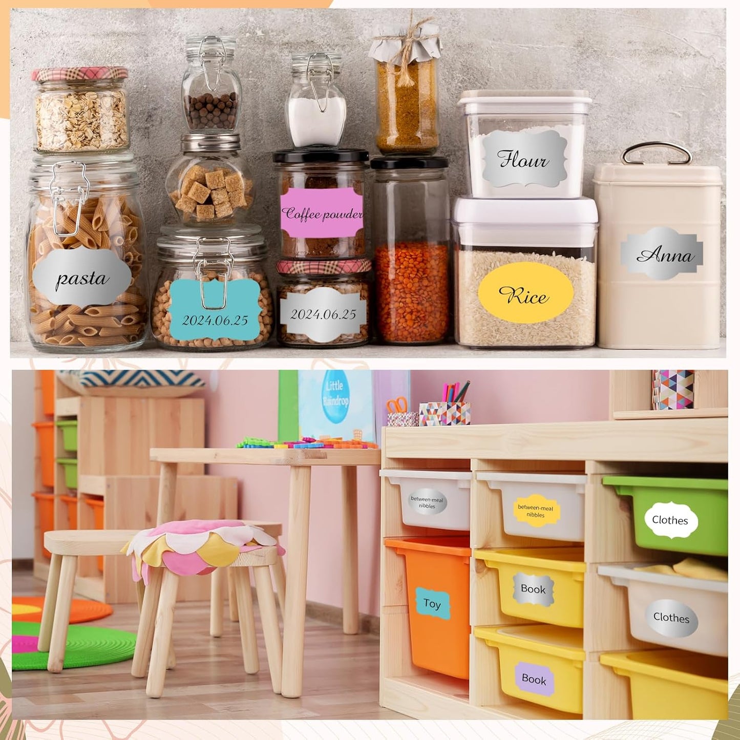 Silver Labels Stickers, 250 PCS 3" x 2" Fancy Shape Stickers Labels for Storage Box or Food Jars Holiday Present Stickers Christmas Gift Tags Stickers