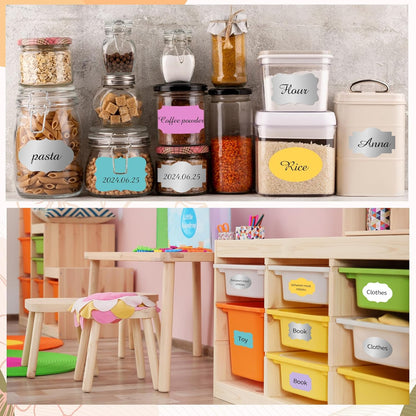 Silver Labels Stickers, 250 PCS 3" x 2" Fancy Shape Stickers Labels for Storage Box or Food Jars Holiday Present Stickers Christmas Gift Tags Stickers