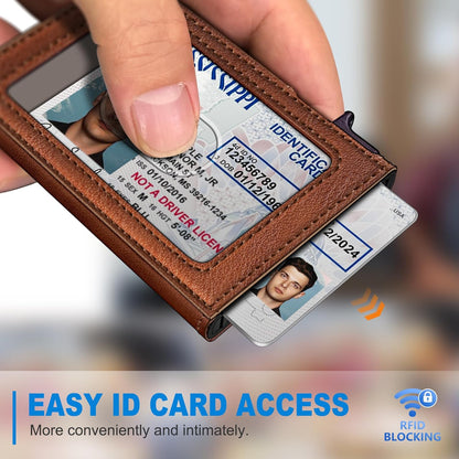 Airtag Wallet for Men, Slim Pop Up Credit Card Holder RFID Blocking Mens Minimalist wallet for 7-9 Cards ID Window, with Gift Box