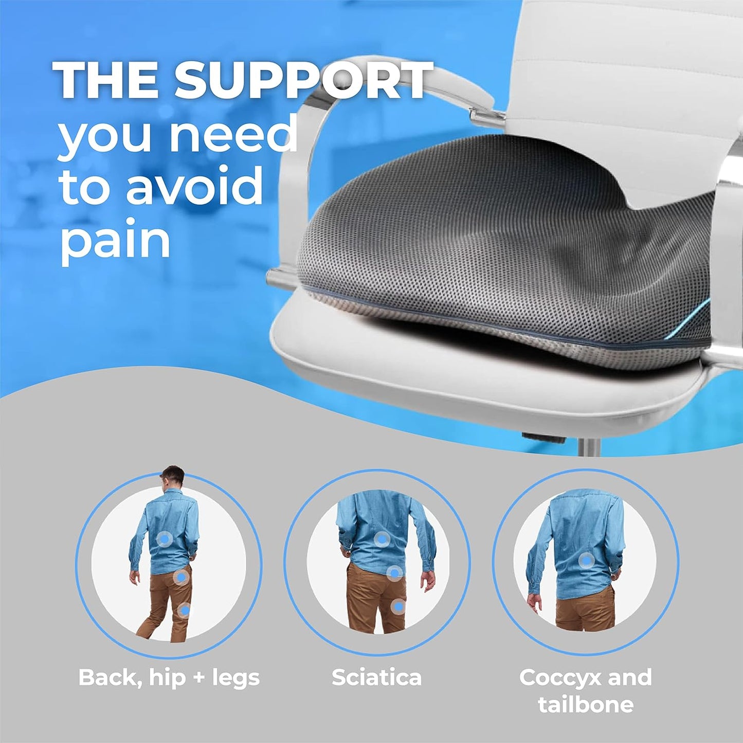 Klaudena | Office Chair Cushion for Tailbone Pain & Pressure Relief | Seat Cushion for Long Sitting Hours | Coccyx Lower Back Support | Memory Foam Cushions for Hip & Sciatica | Ergonomic Butt Pillow