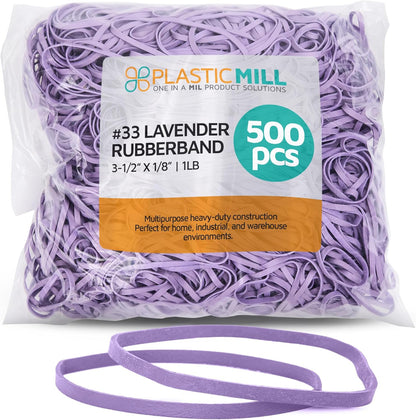 PlasticMill Lavender Rubber Bands Size 33 (3 1/2" x 1/8") - #33 Colored Rubber Bands Office Supplies - Strong, Elastic Bands for Crafts, Balloon Garland, Cash, File Folders (500-Pack)