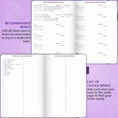 Legend Wine Tasting Journal – Wine Guide & Diary – Unique Accessories & Gifts for Wine Lovers, Women & Men, Eco Leather Notebook (Purple)
