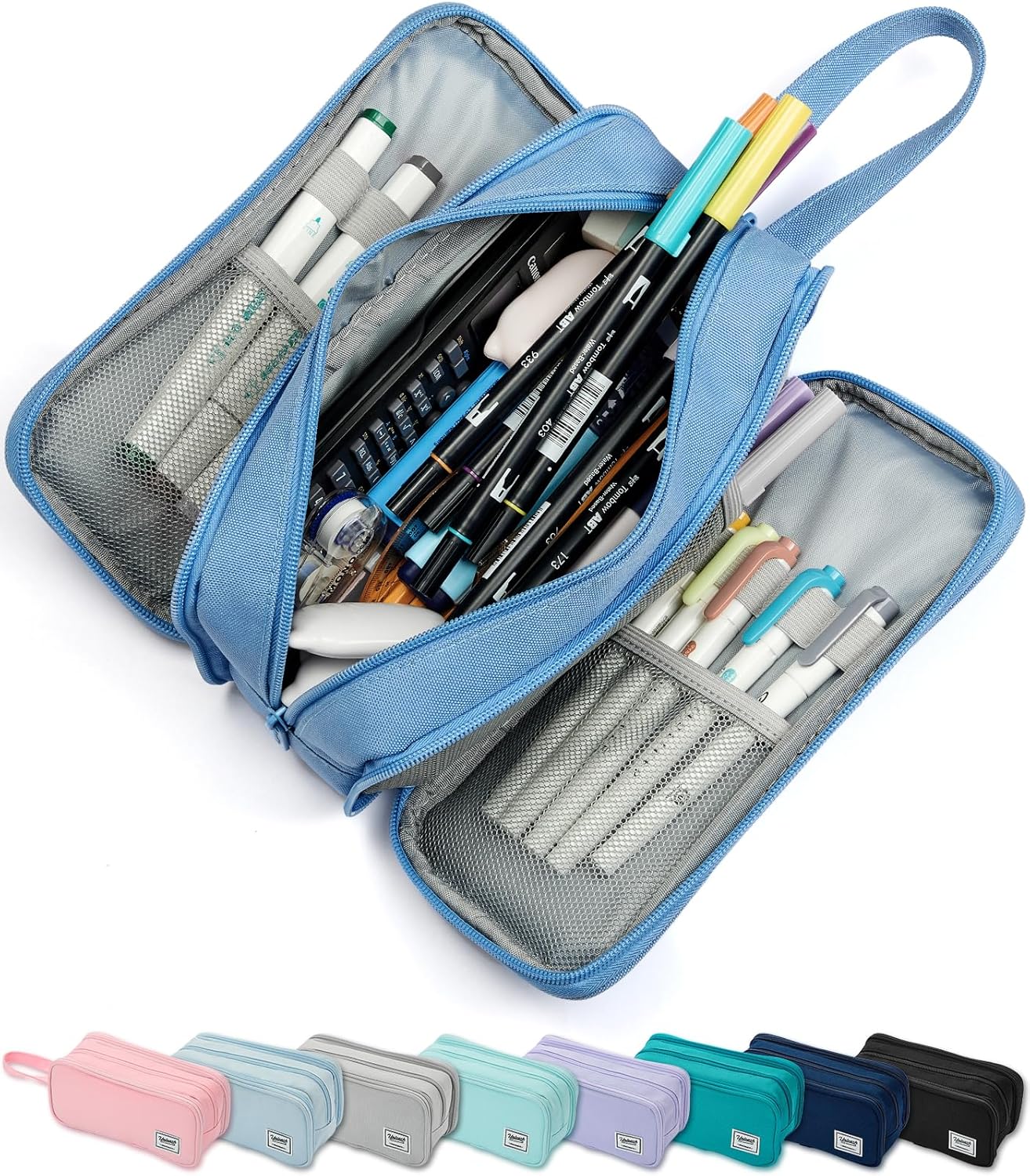 Pencil Case Pouch Box Bag School Supplies Girls Boys Kids, Cute Preppy Stuff Big Capacity Aesthetic Pen Organizer, Back to College Stationary, Cornflower Blue, Extra Large Style, 2300ml