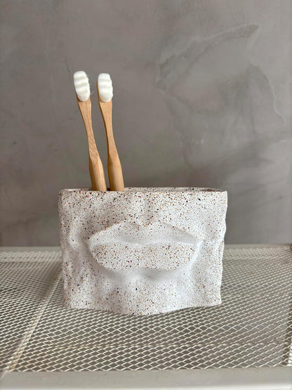 1PC Nordic - Style Textured Concrete Multi - Purpose Toothbrush Holders for Bathroom & Modern Pen Holder for Desk,Cement Toothbrush Stand