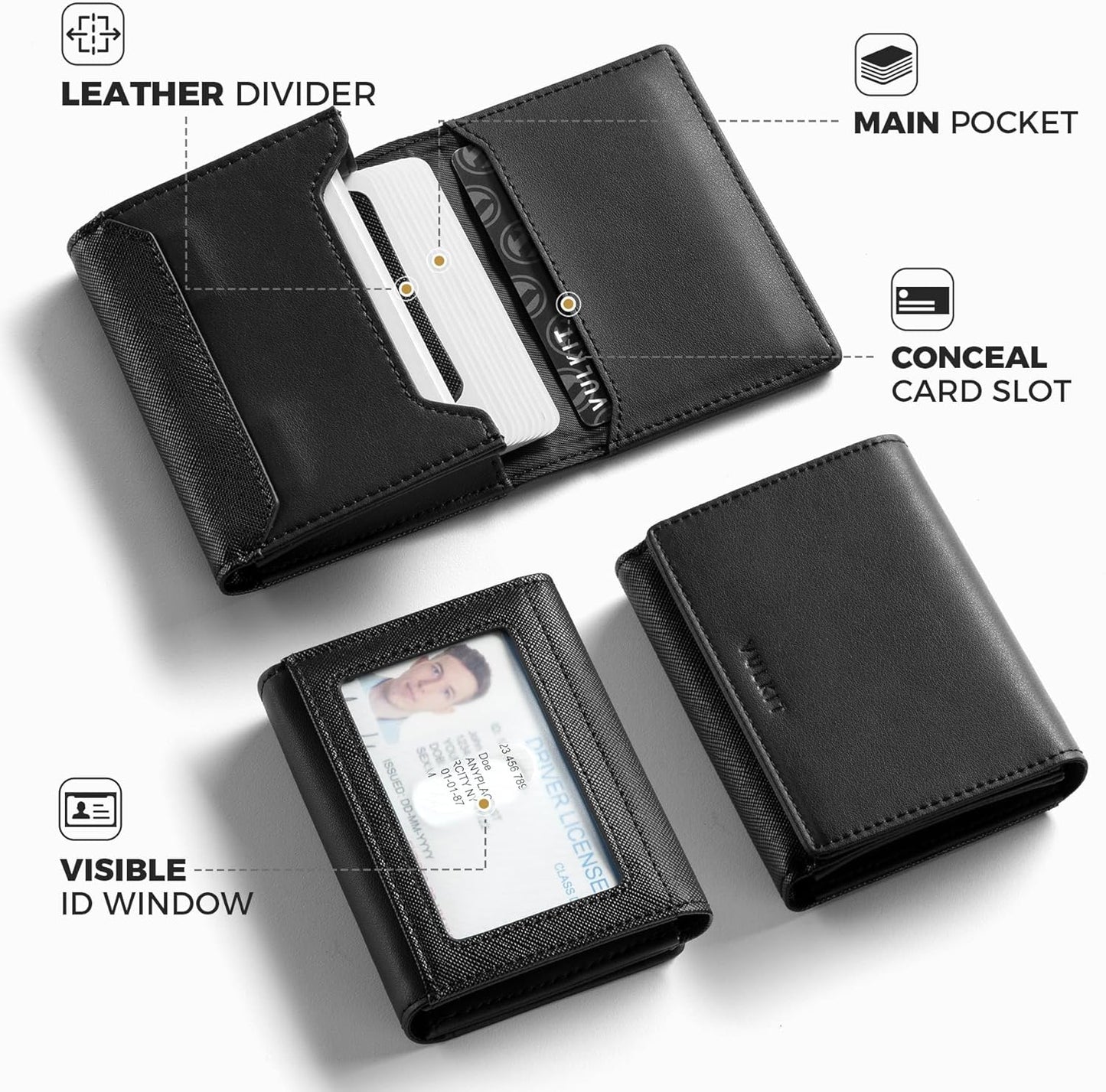 VULKIT Business Card Holder Premium Leather RFID Blocking Card Case With ID Window Magnetic Closure Holds Up to 40 Business Cards