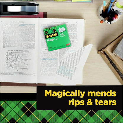 Scotch Magic Tape, 12 Rolls, Numerous Applications, Invisible, Engineered for Repairing, 3/4 x 1000 Inches, Boxed