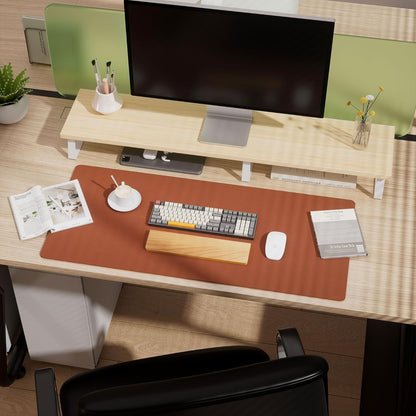 Aothia Dual-Sided Desk Mat - Leather & Cork Desk Protector, Large Mouse Pad & Writing Pad for Office/Home, Maple Brown (37.8"x17")