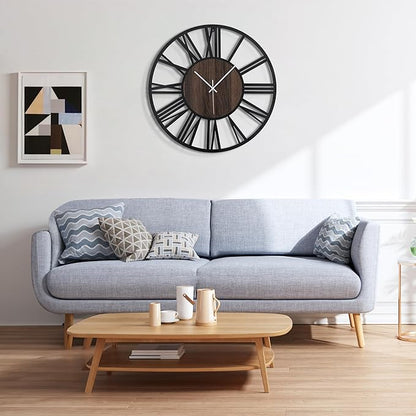 Large Wall Clock for Living Room Decor, 16 Inch Non Ticking Silent, Battery Operated Modern Vintage Oversized Wall Clock for Bedroom Kitchen