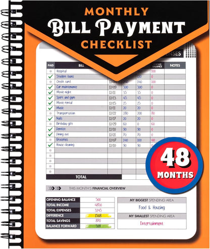 Monthly Bill Payment Checklist: Bill Tracker Notebook With Spiral Binding 8"x10" The 4-Year Guide for Families & Money Managers, 960 Billing Records Included (Gold)
