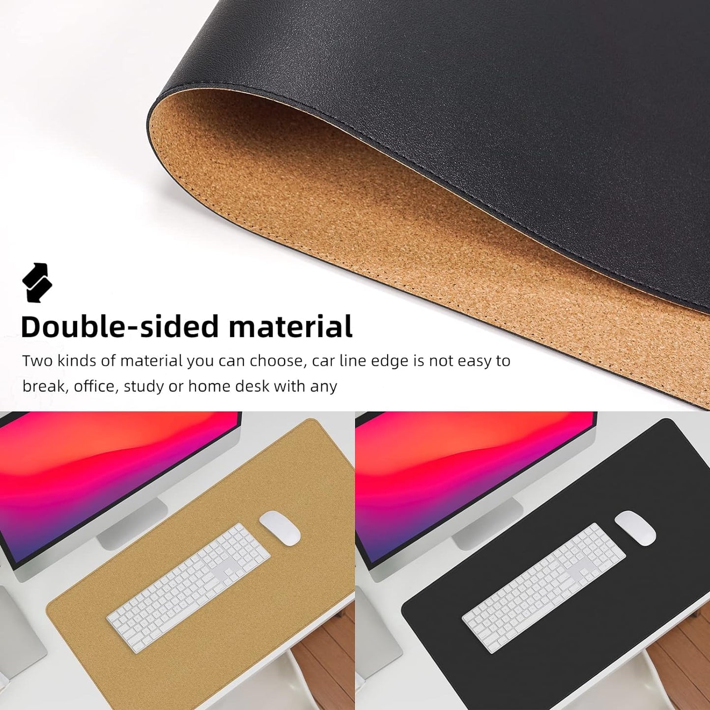 Large Desk Mat 47" x 23.7",Leather Desk mat,Double-Sided Desk Pad,Desk matt for Desktop,Large Mouse Pad,Office Desk mat,Waterproof Desk Blotter pad for Office&Home(Black+Cork)