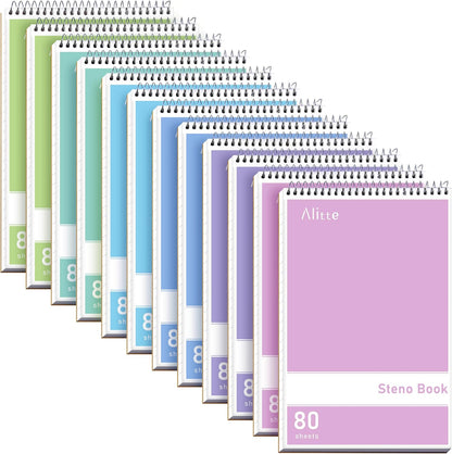 Steno Pads Spiral 6x9-12 Pack Pastel Colors - Perfect for Work, School, and Home Use, Easy Tear-Off Pages, Gregg ruled, White Paper - No Ink Bleeds - 80 Sheets