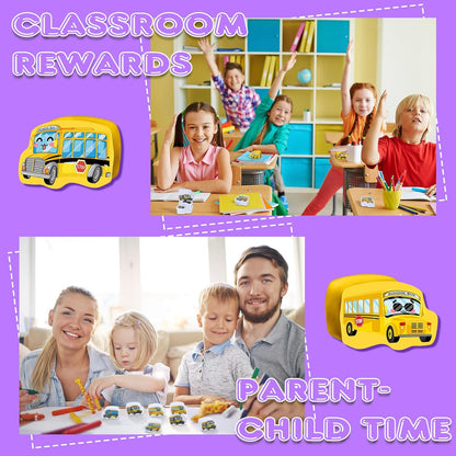PerKoop 60 Pcs Mini Erasers for Kids Cute School Bus Erasers Bulk Welcome Back to School Gifts for Students Classroom Rewards Prizes Party Favors