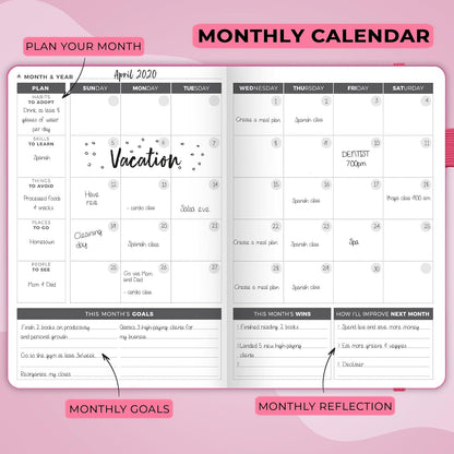 Clever Fox Planner – Undated Weekly & Monthly Planner for Productivity, Time Management & Goals – Organizer Journal – A5 (Hot Pink)