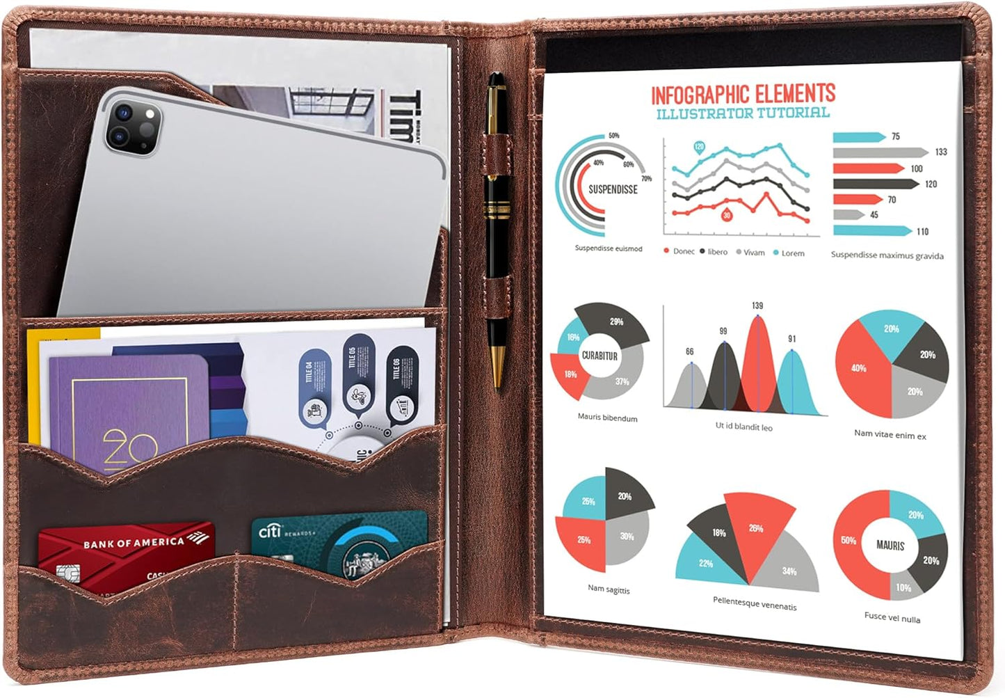 Leather Portfolio Binder, Professional Organizer Padfolio – Resume Folder, Business Card & Document Holder, Portfolios for Men & Women, Office & Business Supplies by Luxeoria | (Small - Brown)