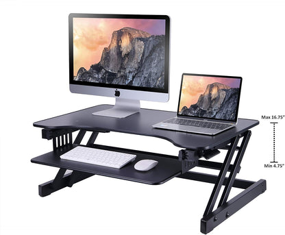 Rocelco 32" Height Adjustable Standing Desk Converter with Anti Fatigue Mat BUNDLE - Sit Stand Up Dual Monitor Riser - Computer Workstation - Large Retractable Keyboard Tray - Black (R ADRB-MAFM)