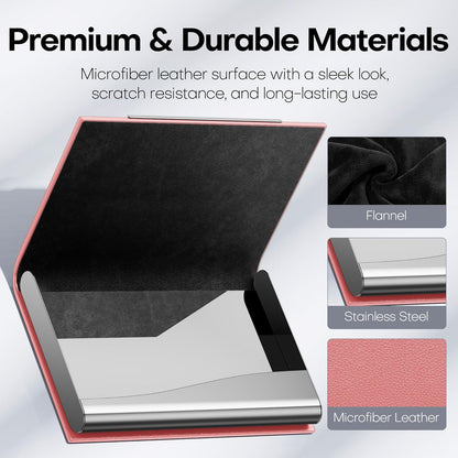 Padike Business Card Holder, Professional PU Leather & Stainless Steel Multi Card Case,Business Card Holder Wallet Credit Card ID Case/Holder for Men & Women. (Pink)