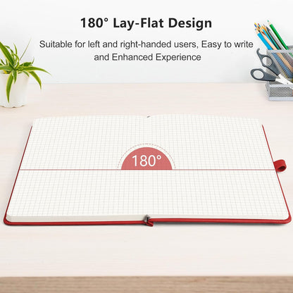 RETTACY Graph Grid Paper Notebook, 2-Pack, 192 Pages per Pack, A5 Medium Size (5.7'' x 8.3''), Leather Hardcover, 100 GSM Thick Paper, for School, Students, Math, Engineering (Black & Red)