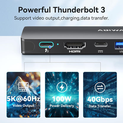 USB C Adapter HDMI USB Multiport Hub,8 in 2 Accessories with HDMI,Thunderbolt 3,USB C and 3 USB A 3.0 Data Ports SD TF Card Reader, Audio(Black)