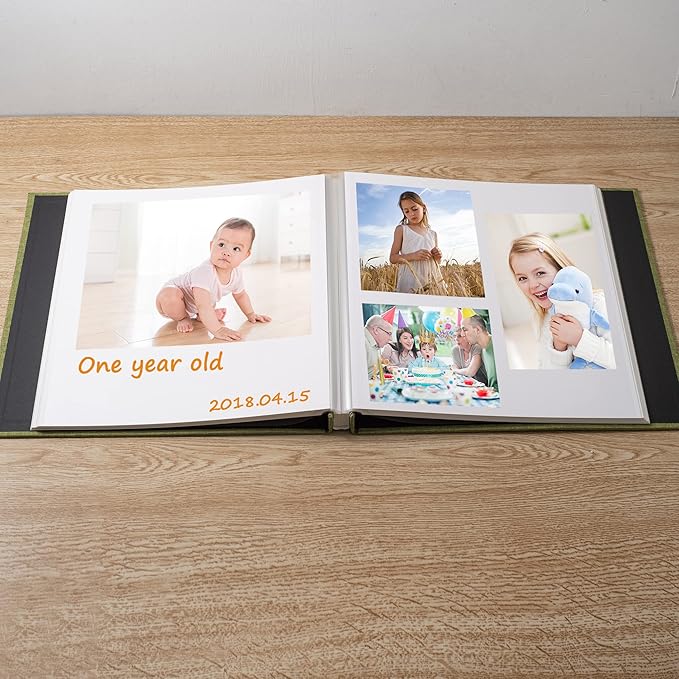Large Photo Album Scrapbook – Holds 4x6, 8x10 Pictures – Self-Adhesive Pages for Baby, Wedding, Travel & Family Memories | Includes Metallic Pen & Scraper/Matcha Large DIY Memory Book for Gifts