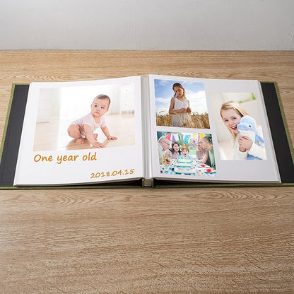 Large Photo Album Scrapbook – Holds 4x6, 8x10 Pictures – Self-Adhesive Pages for Baby, Wedding, Travel & Family Memories | Includes Metallic Pen & Scraper/Matcha Large DIY Memory Book for Gifts