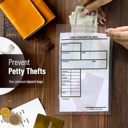 Tamper Proof Bank Deposit Bags - Self-Adhesive Seal, Write-On Surface, 6"x9" Clear Plastic Cash Envelopes | Pack of 100